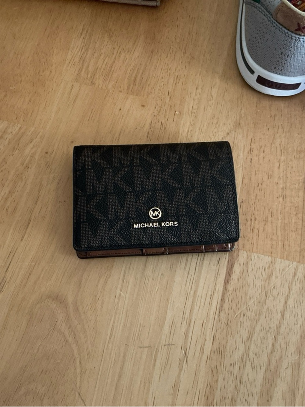 Michael Kors Black/Brown MK Logo Card Holder Wallet